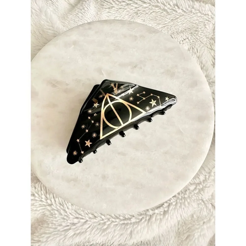 Harry Potter deathly hallows symbol black and gold hair claw ￼